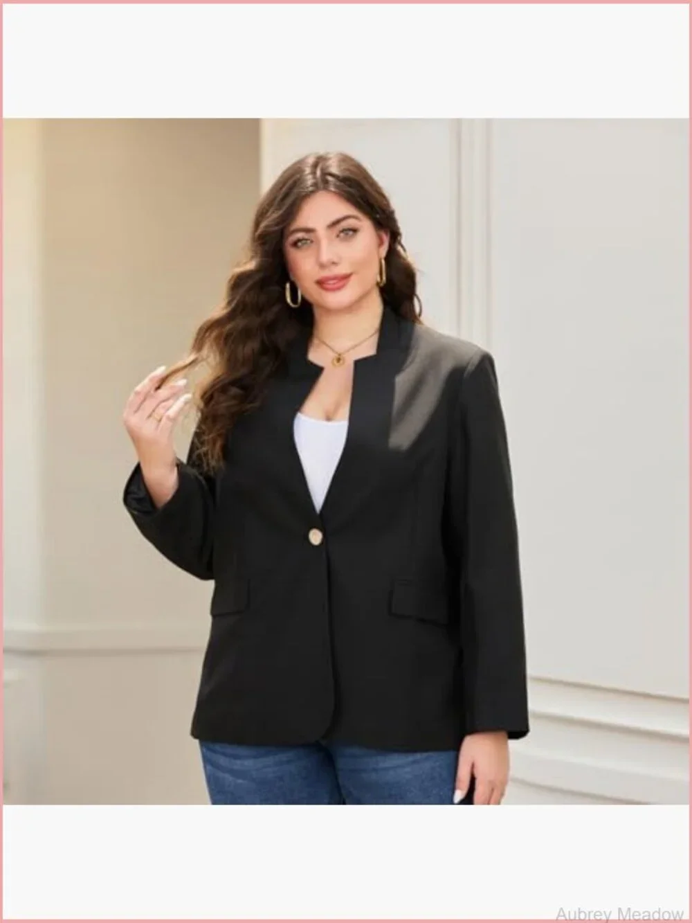 Plus Size Long Sleeve Blazer Tailored Fit Stretch Woven Twill Oversized Blazer